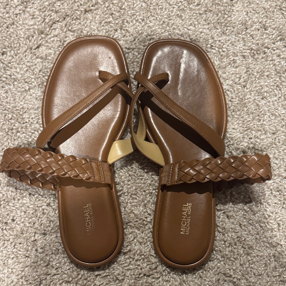 Michael Kors Tan and Gold Sandals